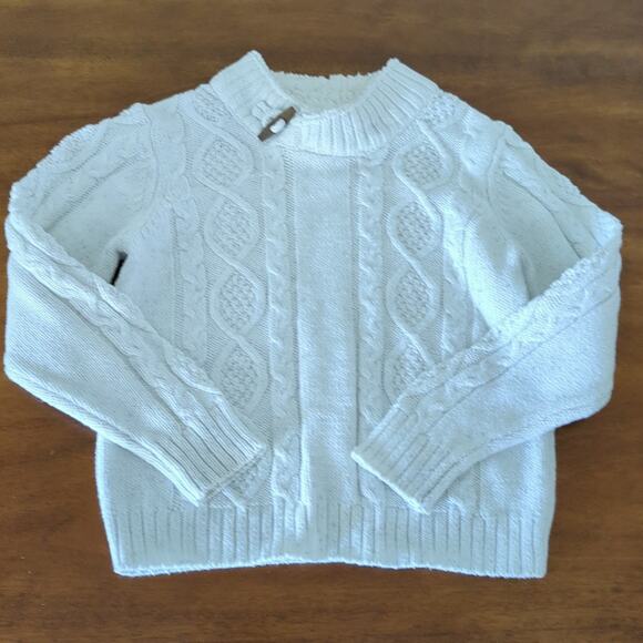 Janie & Jack Boys Cable Knit Sweater Ivory w/Gray Heather Sherpa Neck kids Sz 5 - Picture 1 of 8